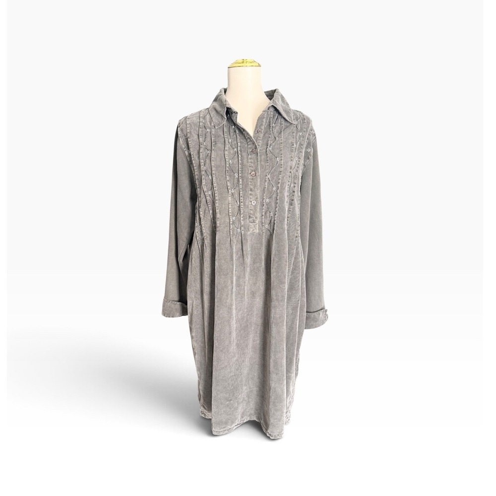Vintage Silhouettes Gray Corduroy Knit Sleeve Midi Dress Size 16 90s y2k